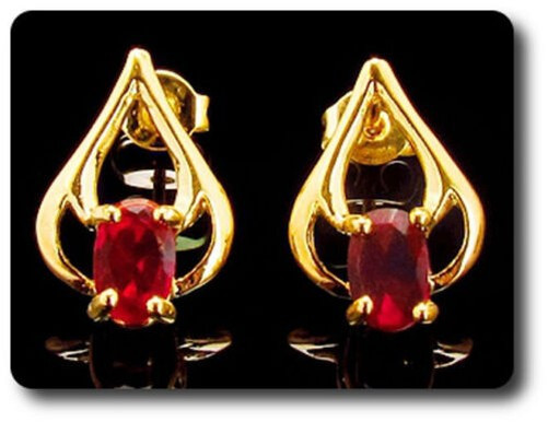 Earrings Ruby 0 3/32×0 9/32in Gold Plated 18 K&n