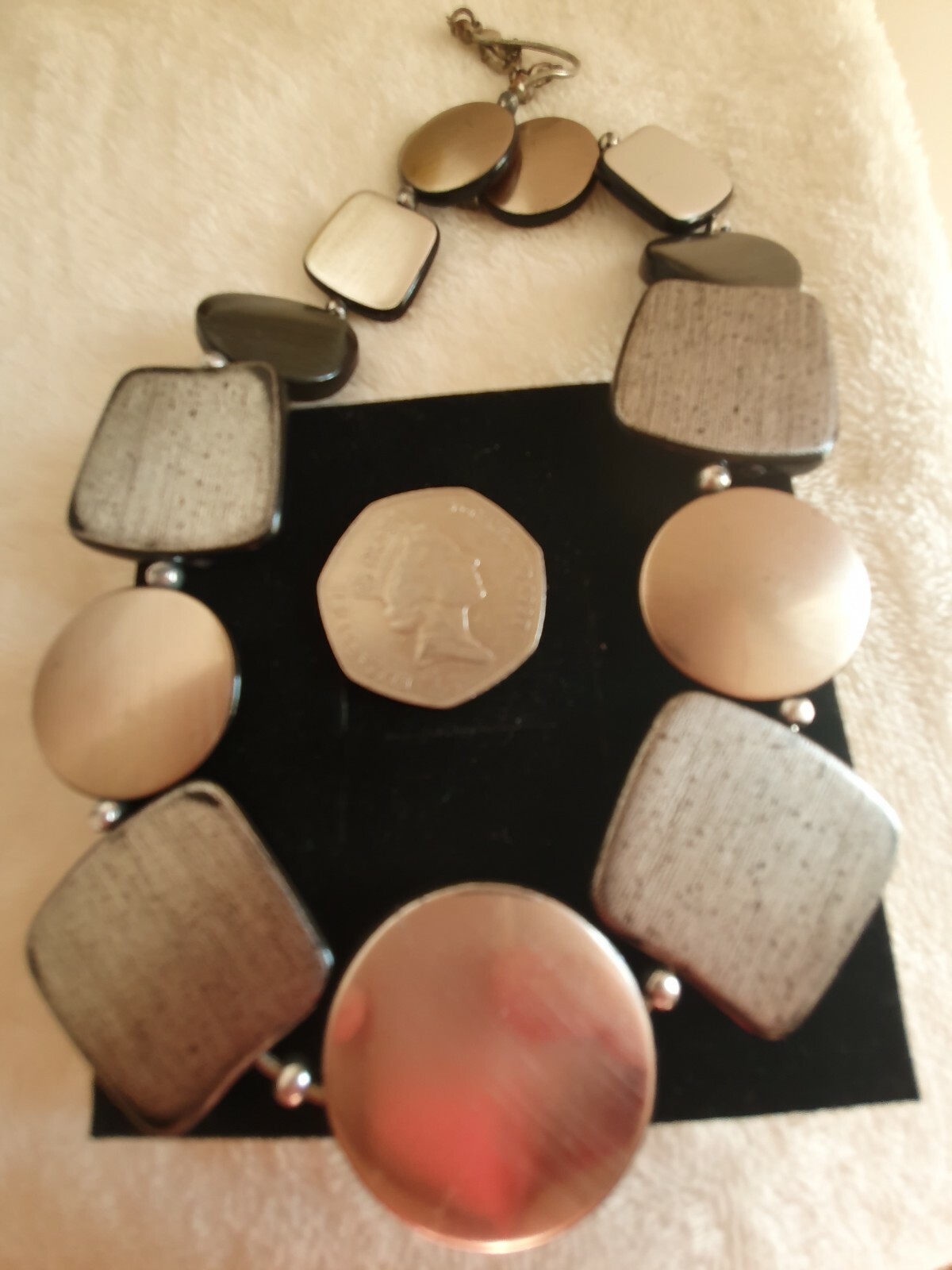 Sliver Black Mismatched Flat Bead Statement Adjustable Necklace FPP-0002