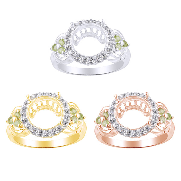 Round .36ct Peridot And .50ct Zircon Sterling Silver Semi-mount Ring