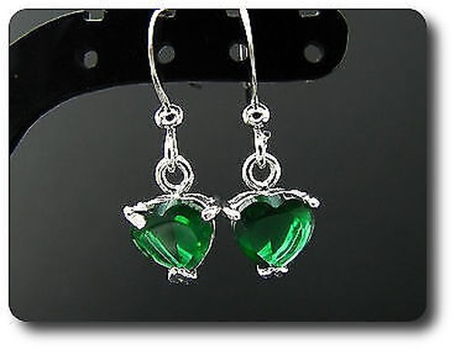 Synthetic Emerald Earrings 2X7 Mm 18K White Gold Plated