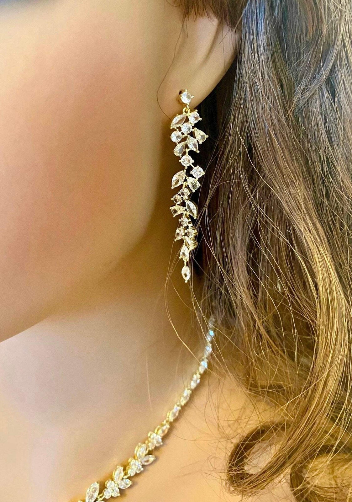Crystal CZ Wedding Necklace Set, Gift for Her, Bridal Jewellery, Droplet Earring