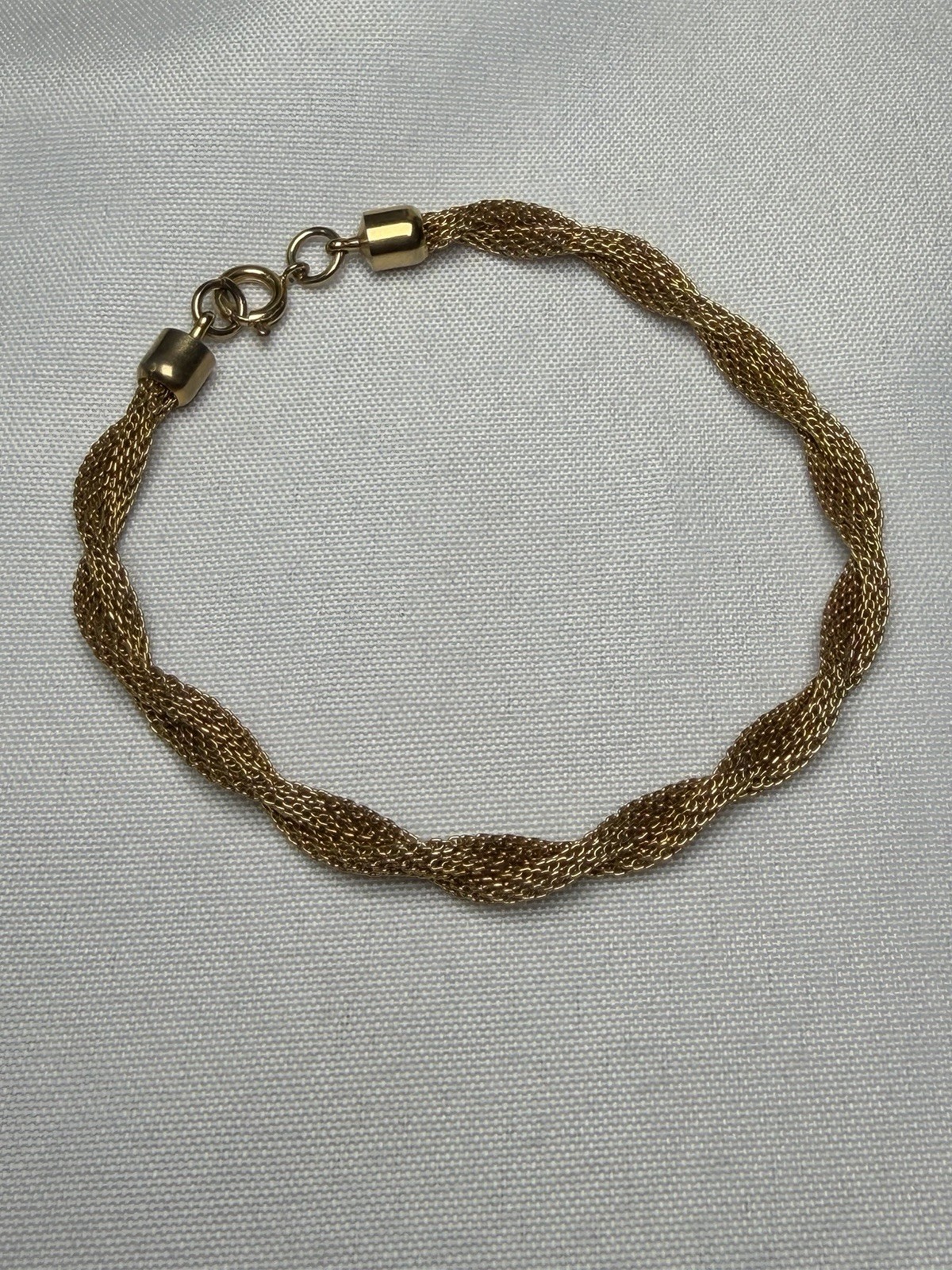 Gold Tone Twisted Rope Chain Bracelet Metal Spring Ring Closure