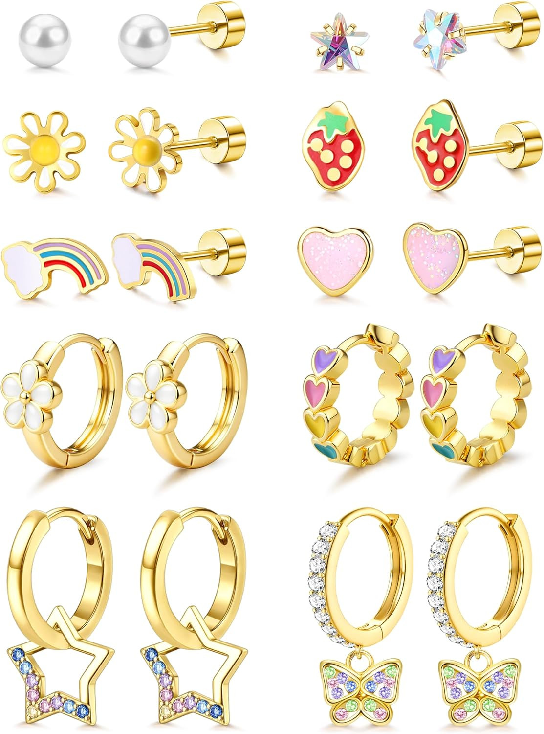 Hypoallergenic Earrings for Girls Flat Back-Stainless Surgical Steel Earrings fo
