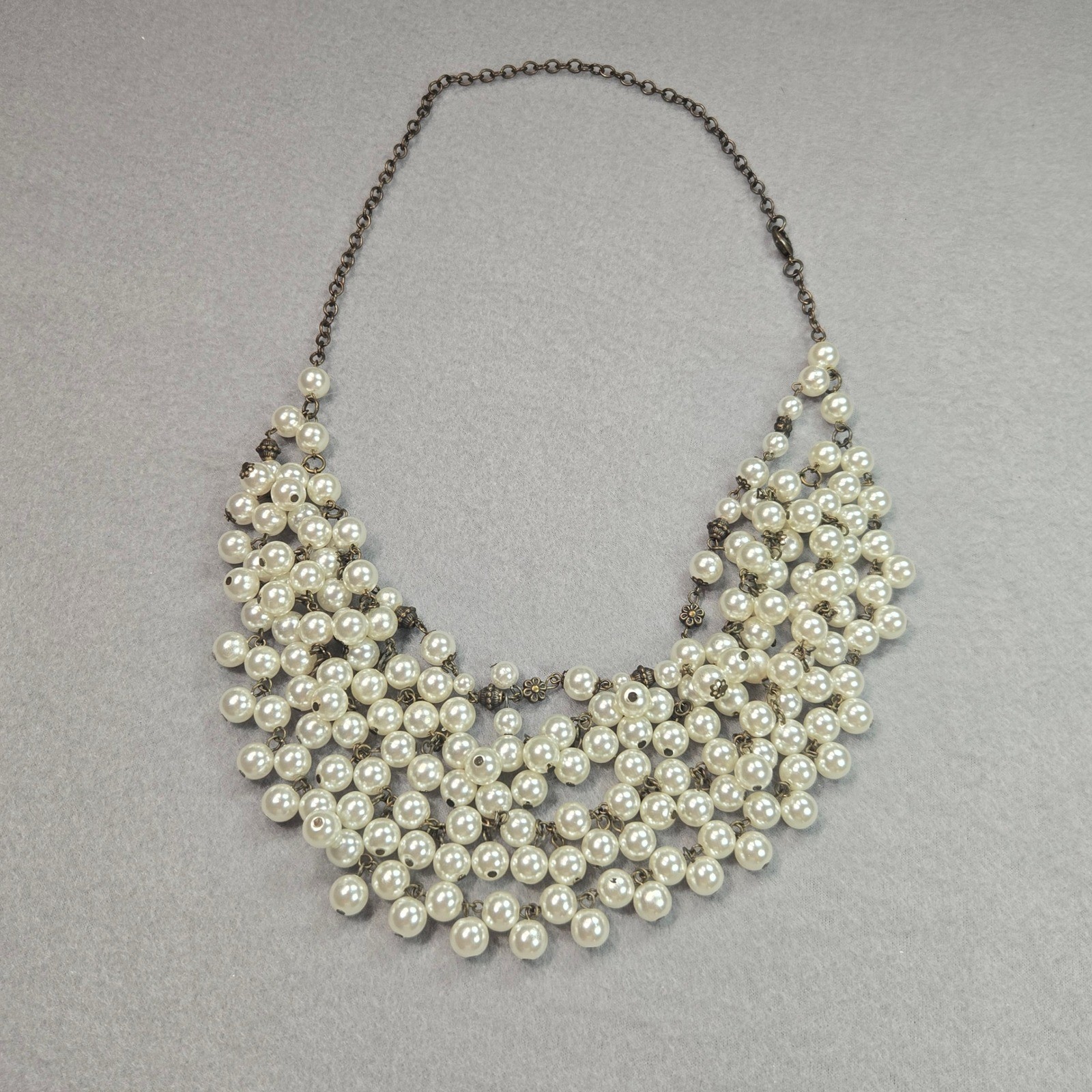 Plunder Statement Bib Necklace Womens OS Cream Faux Pearl Multi-Strand Brass