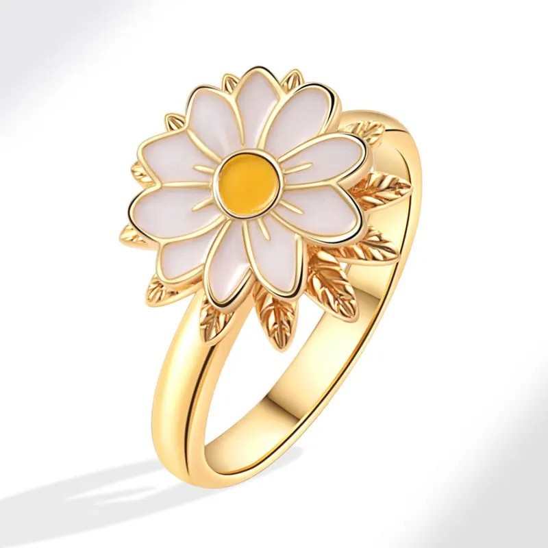 Flower Anxiety Spinner Ring for Women Adjustable Gold Color Fidget Ring.