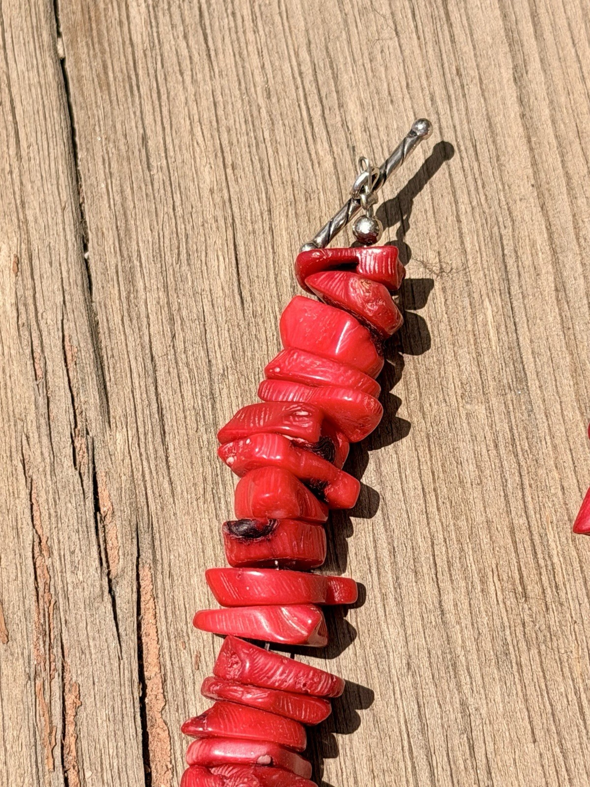 Red Dyed Chunky Branch Coral Necklace 925 Toggle Clasp 18”