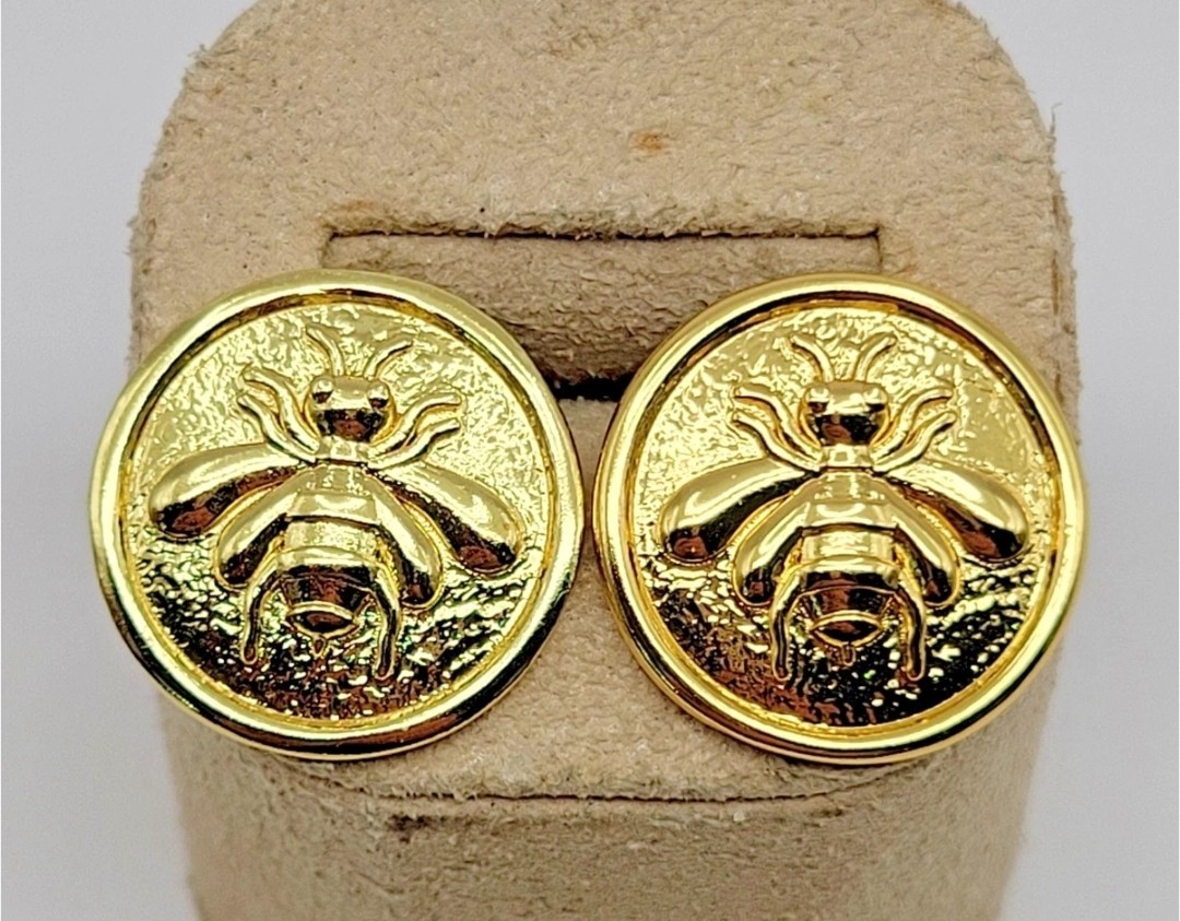 Bellezza Bronze Itaor 18K Gold Plated Italian 2 Lira Bee Coin Stud Earrings