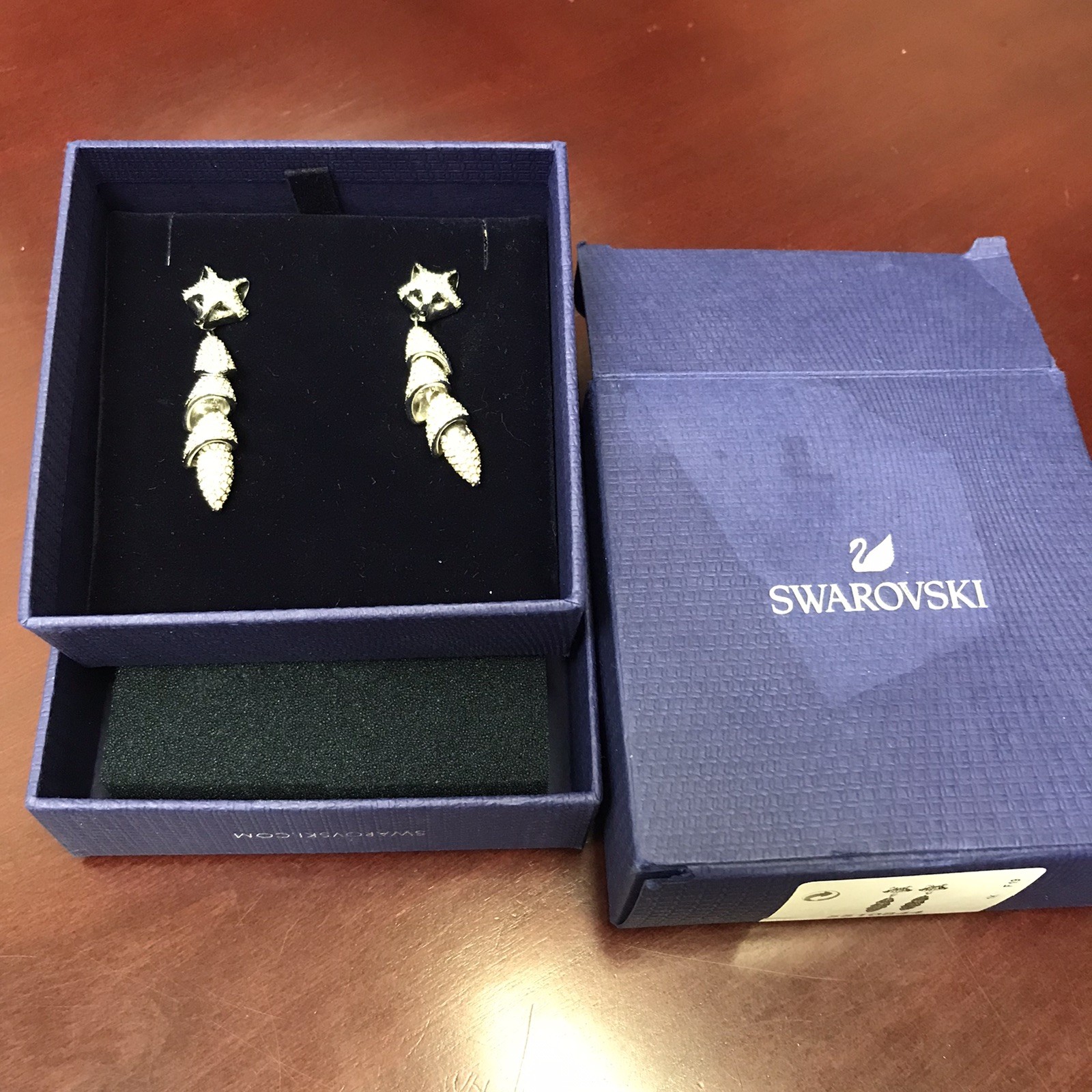 Swarovski Crystal Silver Tone Rhodium Arctic Fox Earrings 5510844