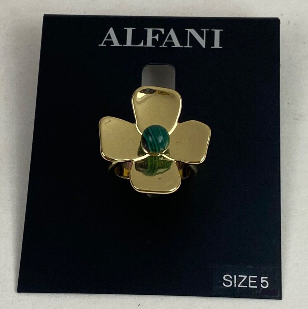 Alfani Gold-Tone Clover with Green Center Stone Ring Size 5