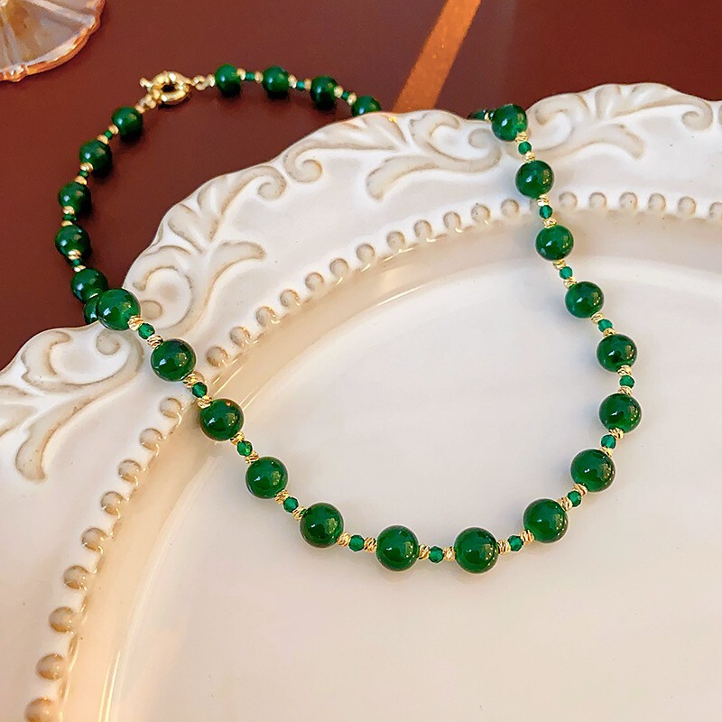 Women Necklace Green Crystal Bead Pendant Necklace Fashion Chain Jewellery
