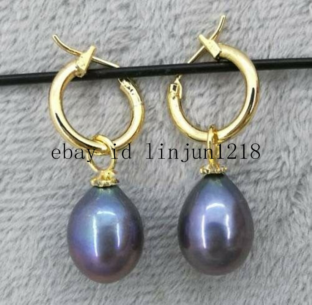 Natural 8-9MM AAA PERFECT Black Pearl Earrings