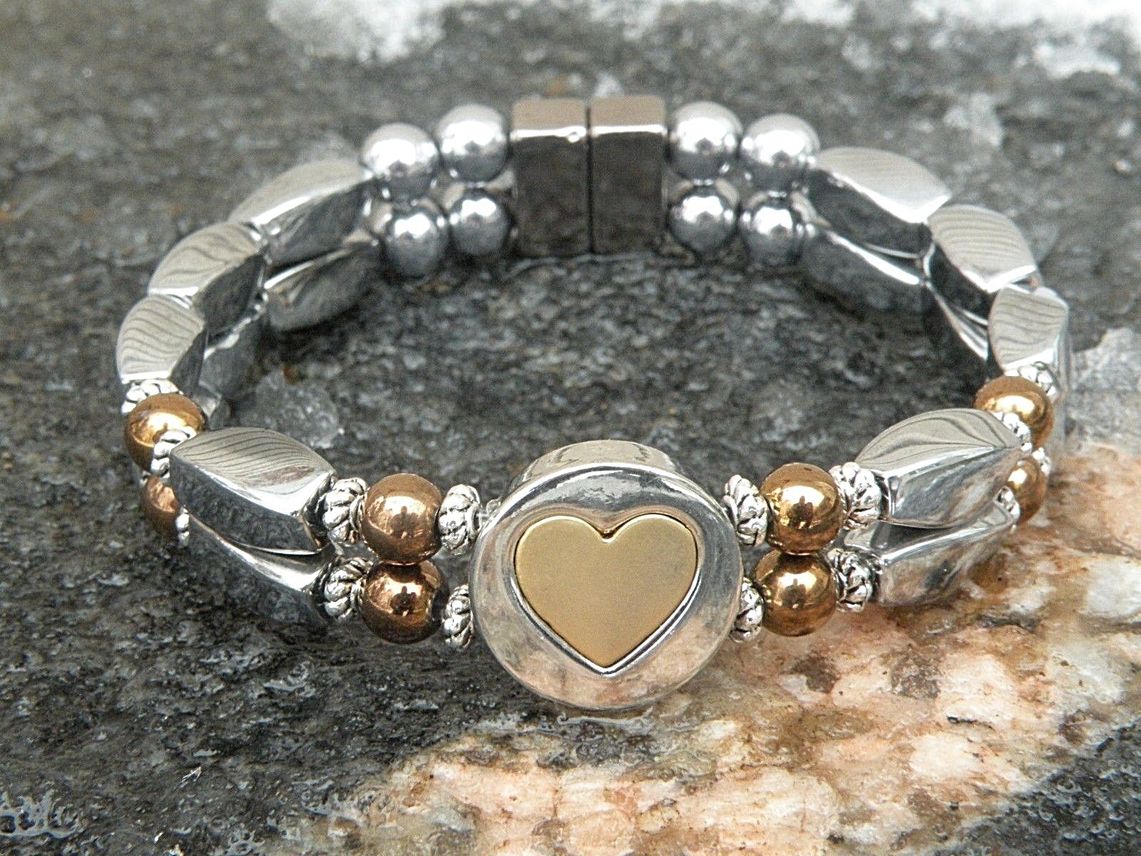 Womens Silver n Copper Heart Magnetic Hematite Bracelet Anklet Love Nest Therapy