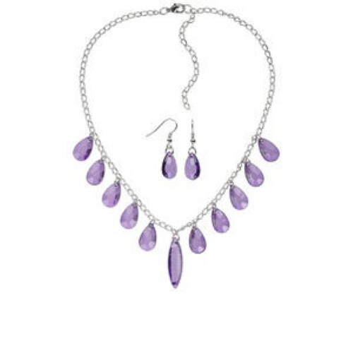 Necklace Earring Set Lavender Teardrop Marquise 16″ w/2″ Extender 1.5″ Earring