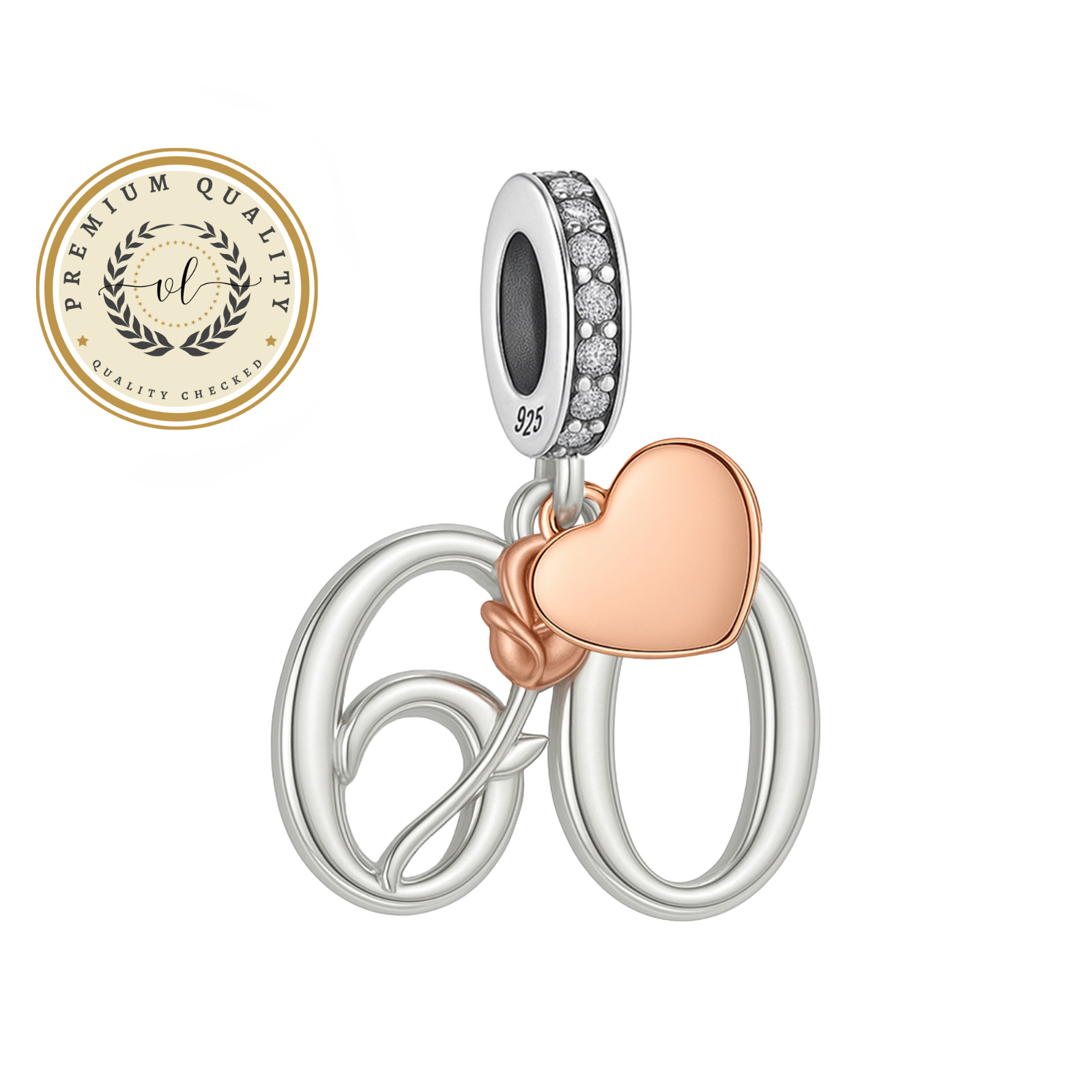 60th Birthday Charm For Bracelet, 60th Charm, Birthday Charm