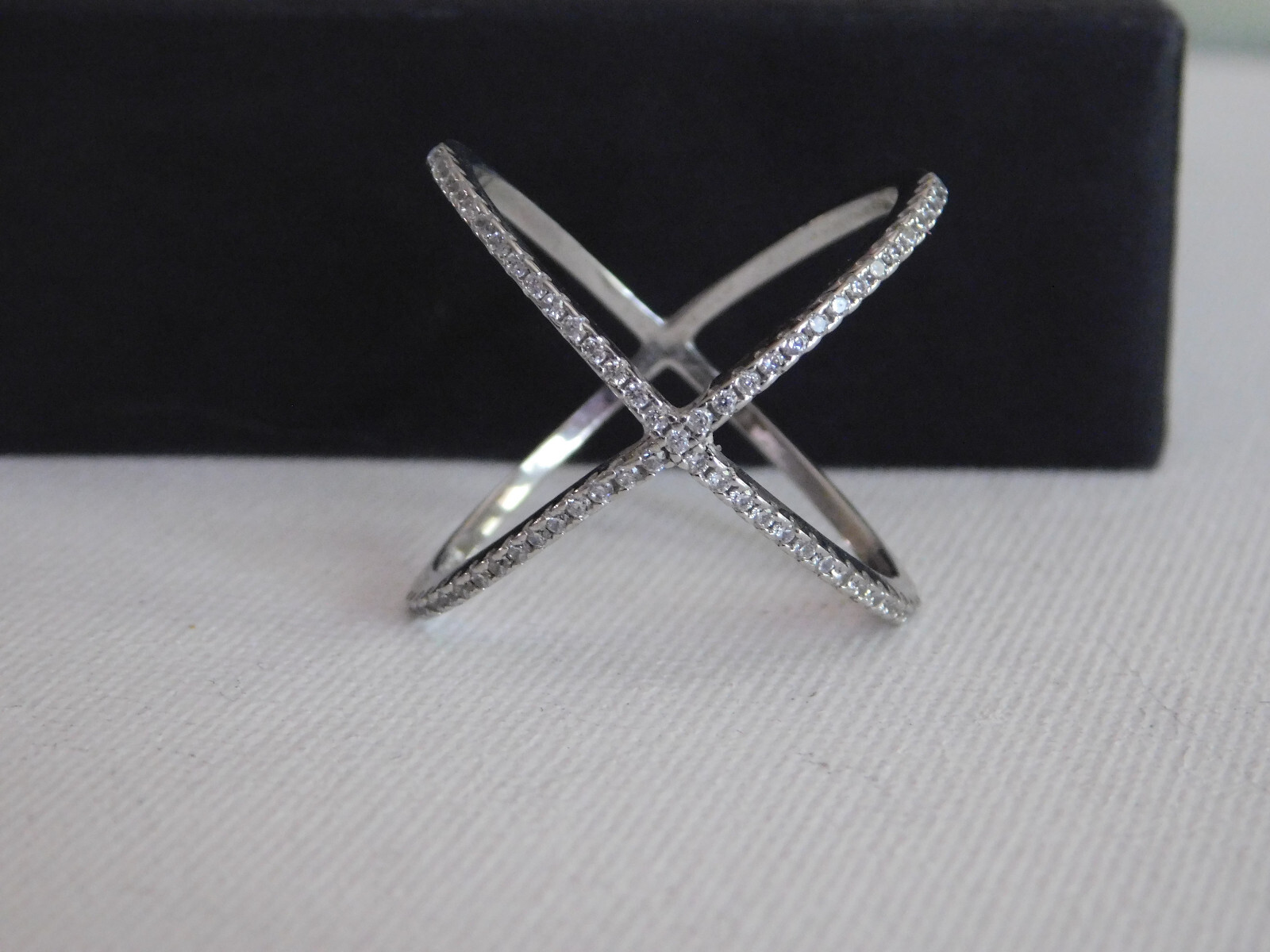 Reversible Sterling Silver Clear Stone Criss Cross X Ring Sz 10 10.25 BSI 925