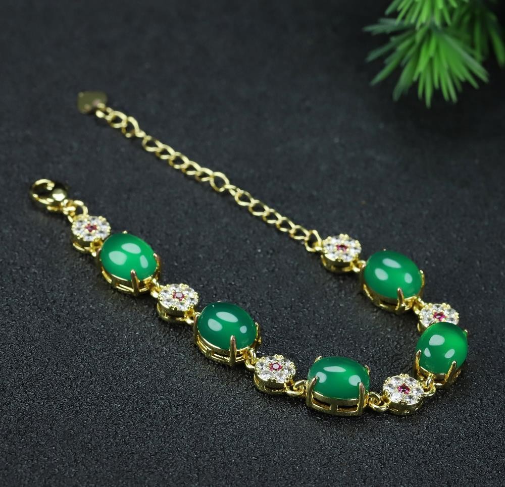 Girl Grandma Mothers Lady Women Green Jade Beads Bracelet Jewelry Gift Box DD300