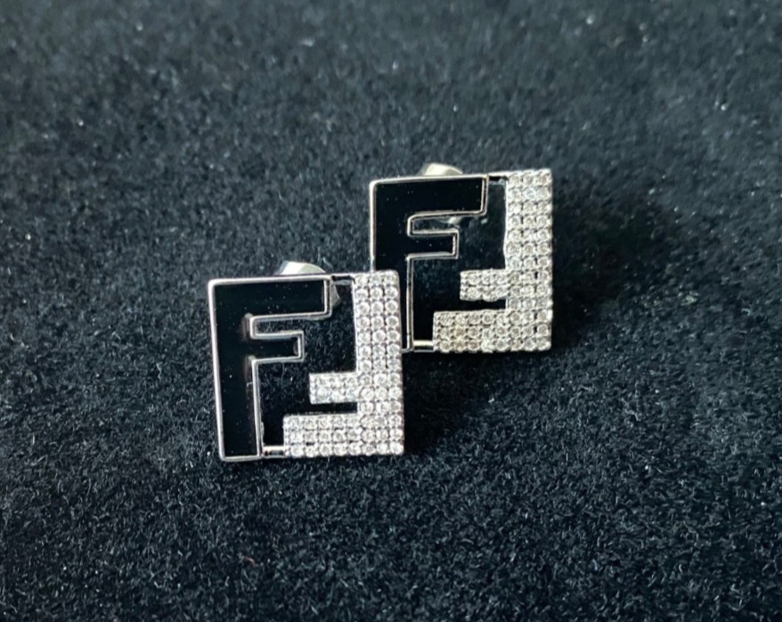 Beautiful Women’s Fendi FF Square Stud Earrings – Silver Tone