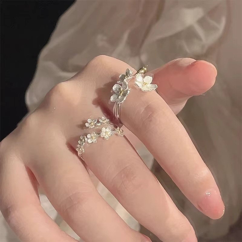 Unique Flower Opening Adjustable Ring Women SilverColor Minimalist FingerJewelry