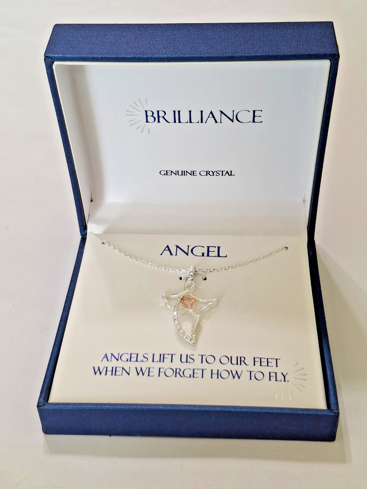 Kohl’s Angel Necklace Fine Silver Plated Genuine Crystal Pendant New BN $50.00
