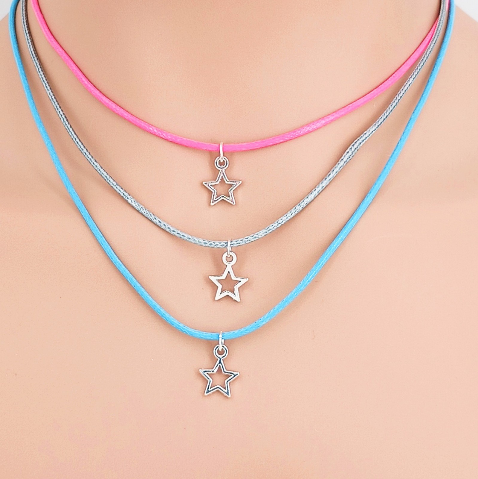 Star Necklace, 18″ to 20″ Adjustable, Kids, Adults, 6 Cord Colors 9004-329