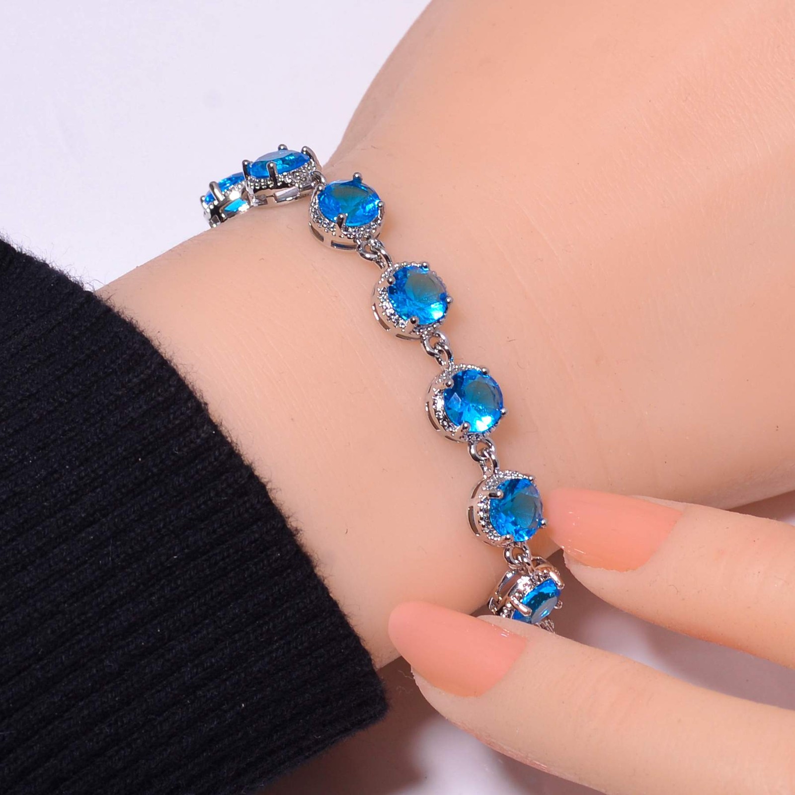 London Blue Topaz 925 Sterling Silver Tennis Bracelet 7.99″ B15, Gift for her