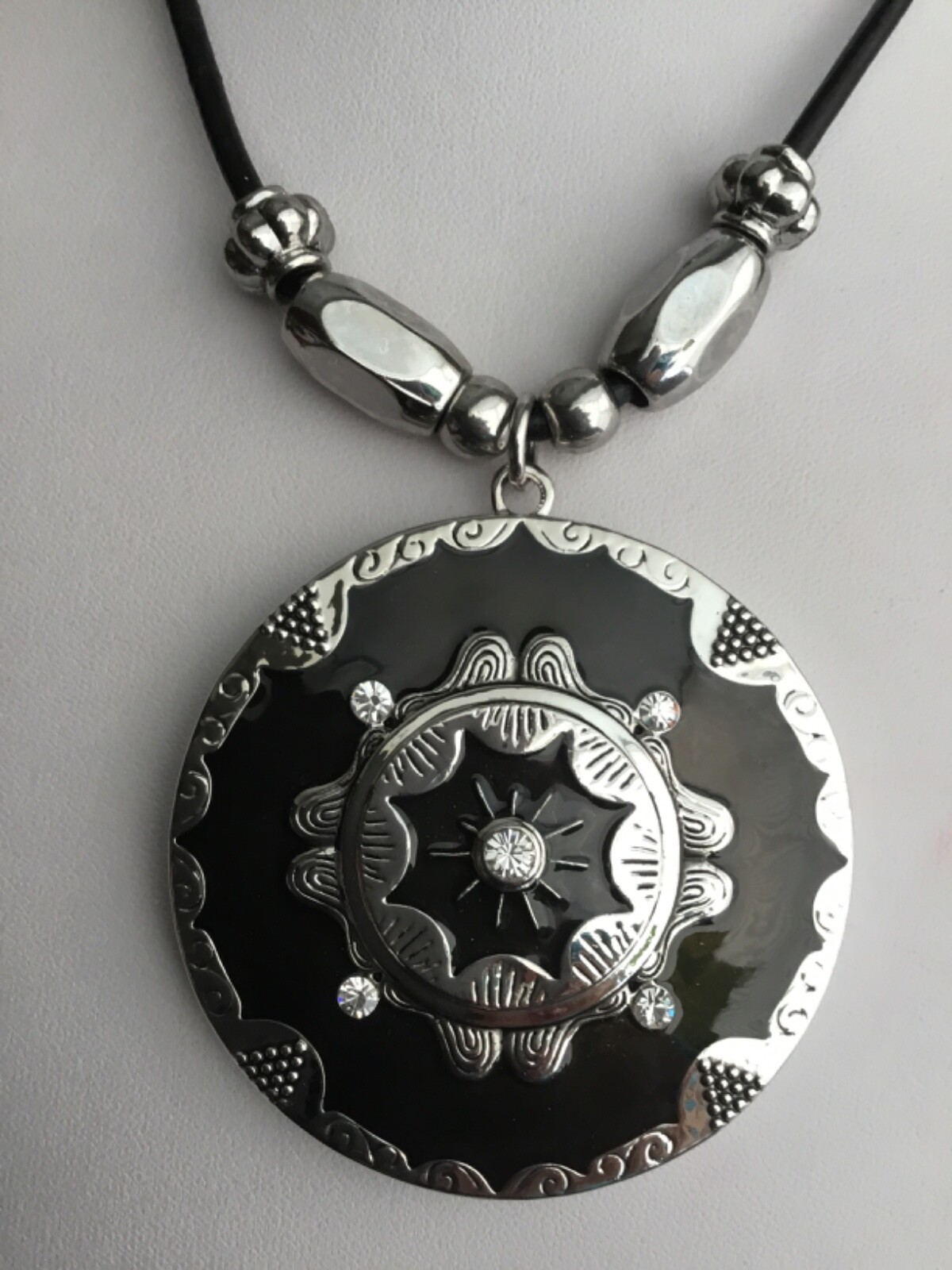 Designer inspired Black epoxy coating on circle pendant necklace earring set