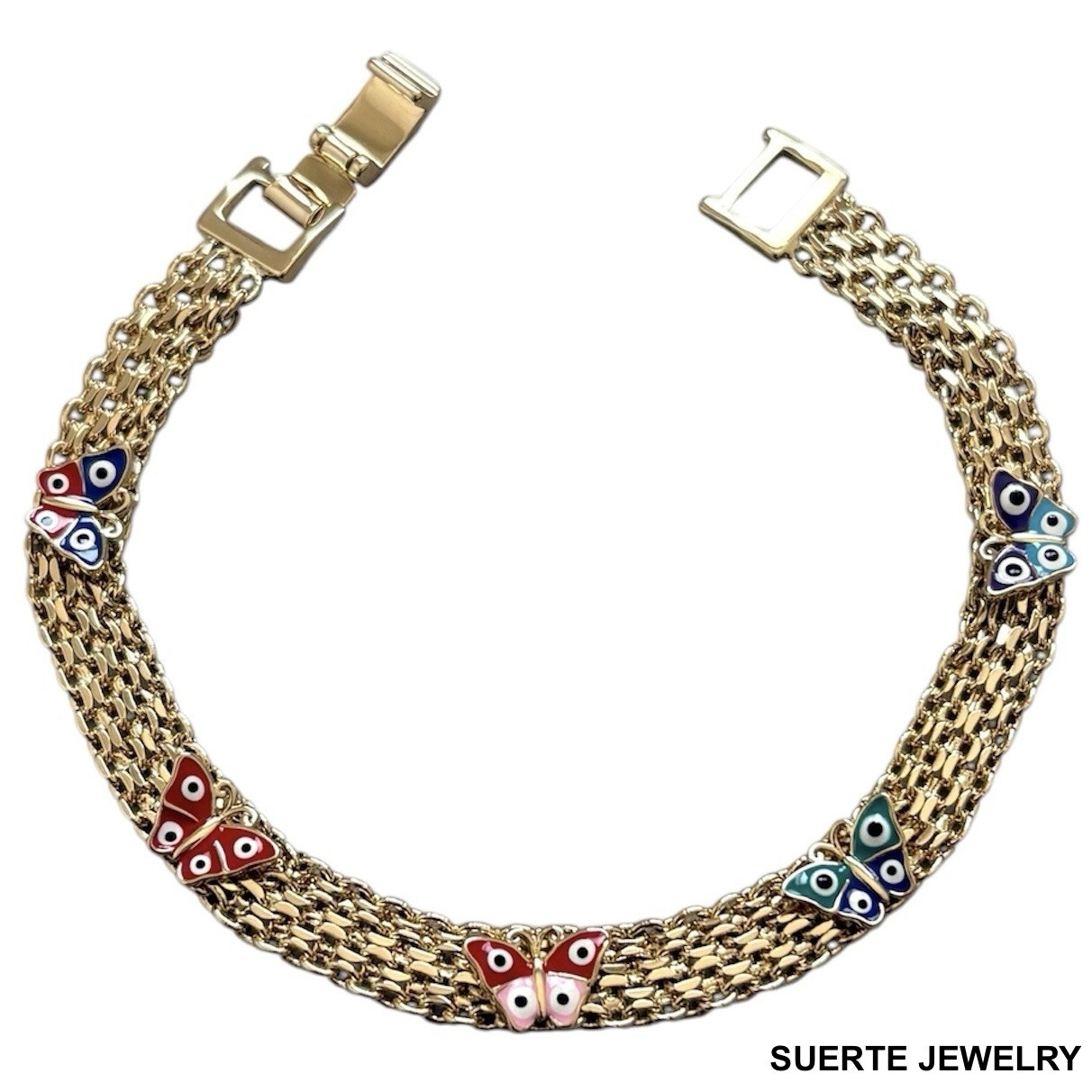 14K Gold Plated Evil Eye Amulet Bracelet Oro Laminado Mal De Ojo Pulsera 7”