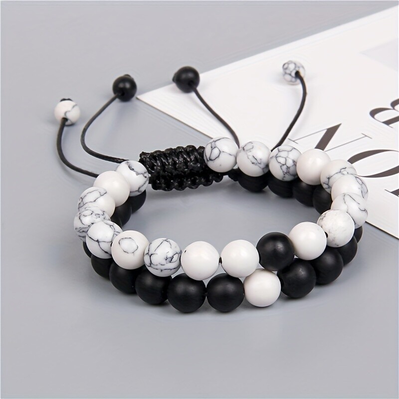 2pcs Couple Retro Fashionable Adjustable Beaded Bracelets Jewelery Accessories