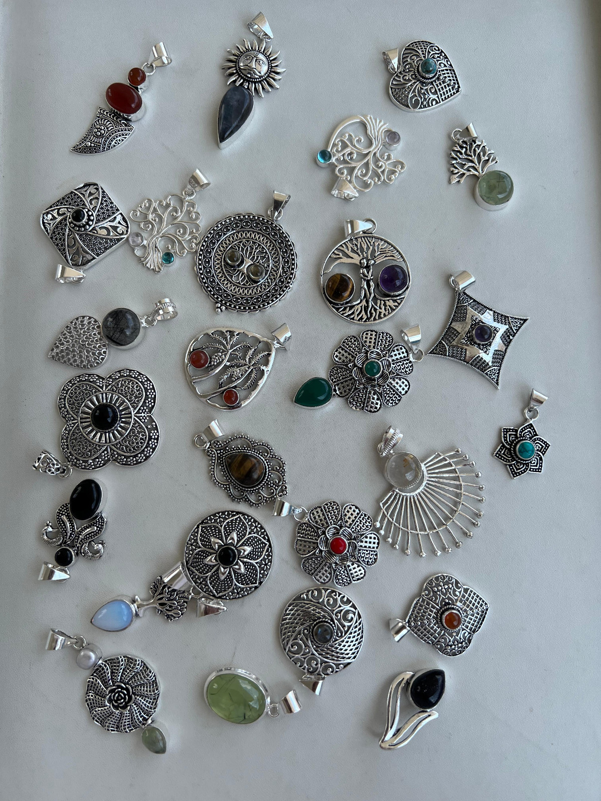 BULK SALE !! 925 Sterling Silver Plated Mix Gemstone Pendant Wholesale Lot