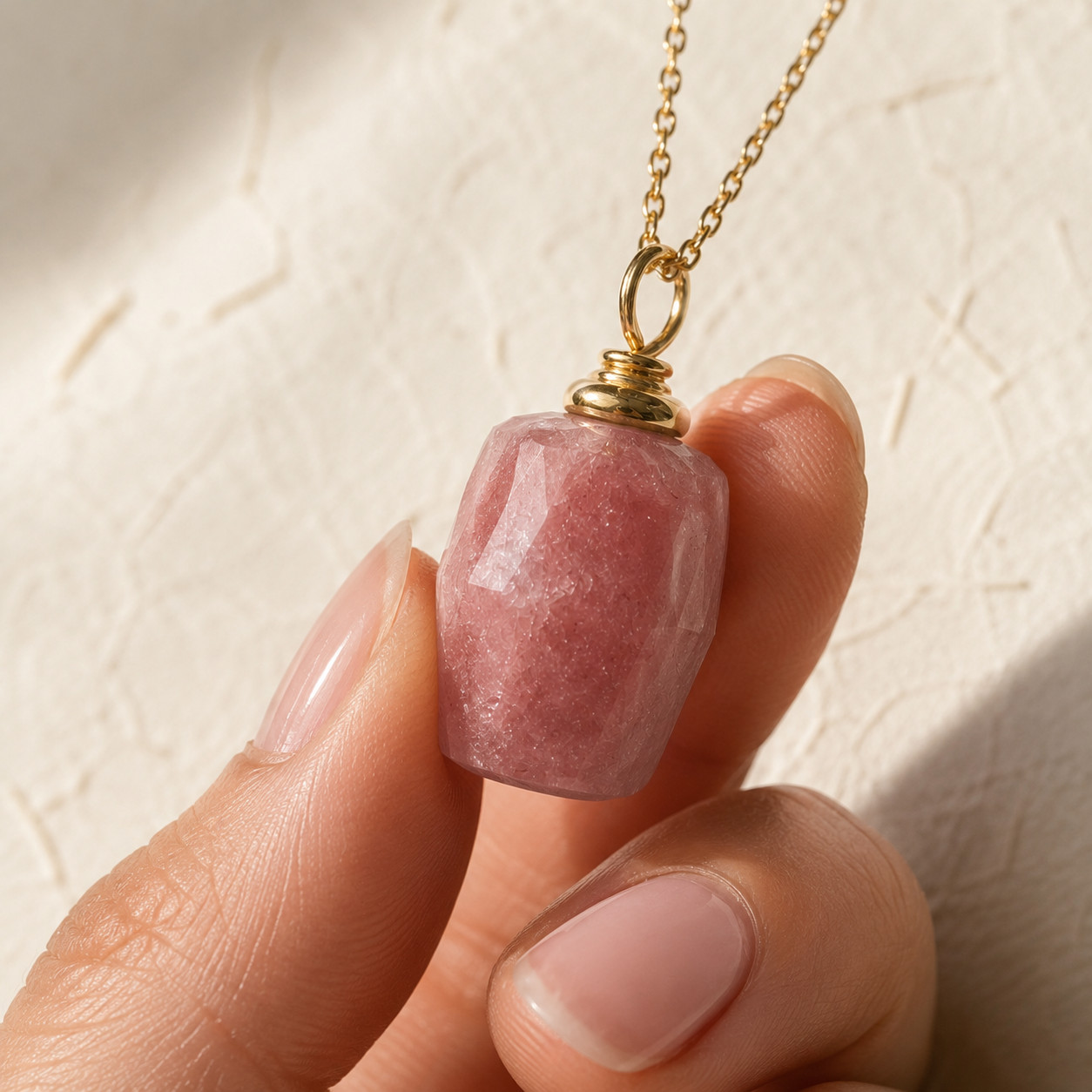 Natural Strawberry Quartz Pendant Necklace | 18K Gold Plated | Vitality & Love