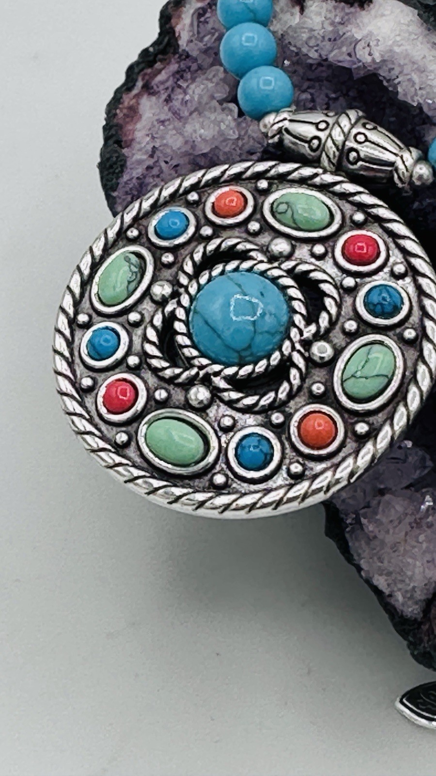 Brighton Loretto Mesa Turquoise Bead Medallion Necklace Colorful Pendant