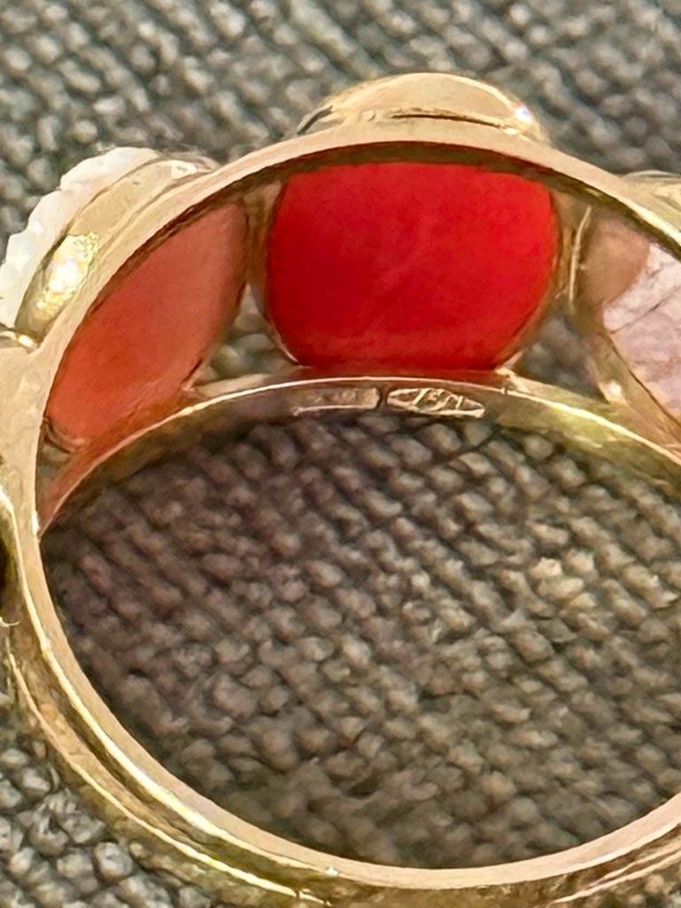 Cameo RING Five Portrait Heads Yellow 14KT Italy, size 7.5
