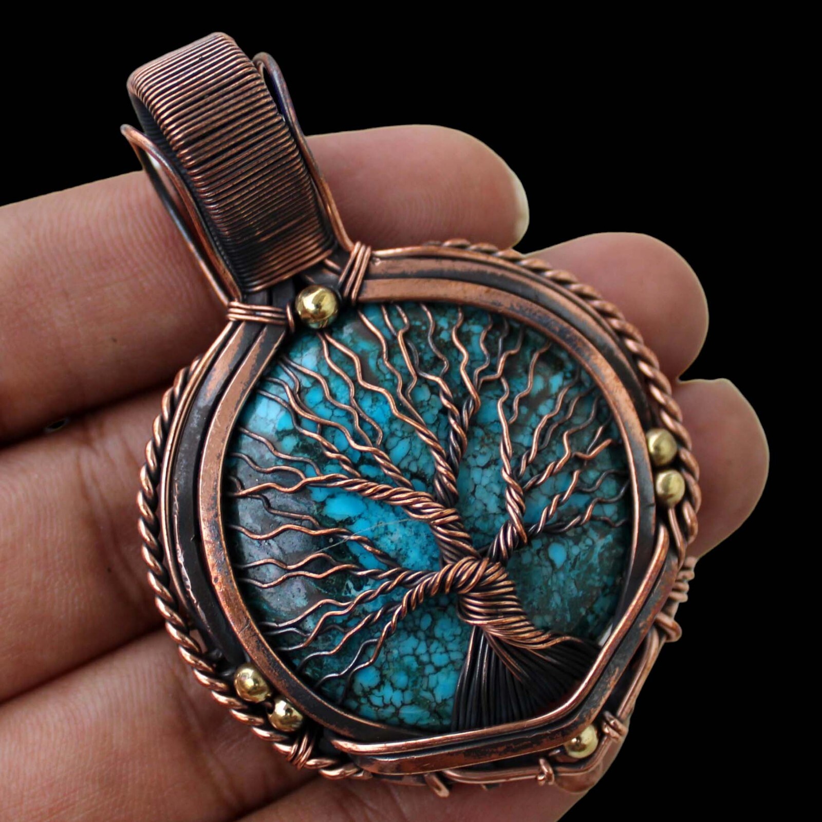 Turquoise Pendant Tree Of Life Pendant Copper Wire Wrapped Pendant Wire Jewelry