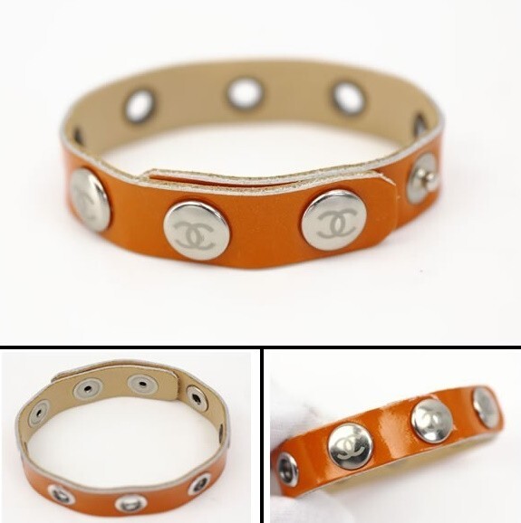 Chanel Coco Logo Round Button Enamel Bracelet Orange 00T