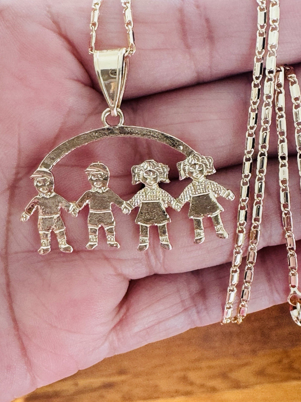 14K Gold Plated my Children 2 boys 2 girls Charm Pendant Necklace. New