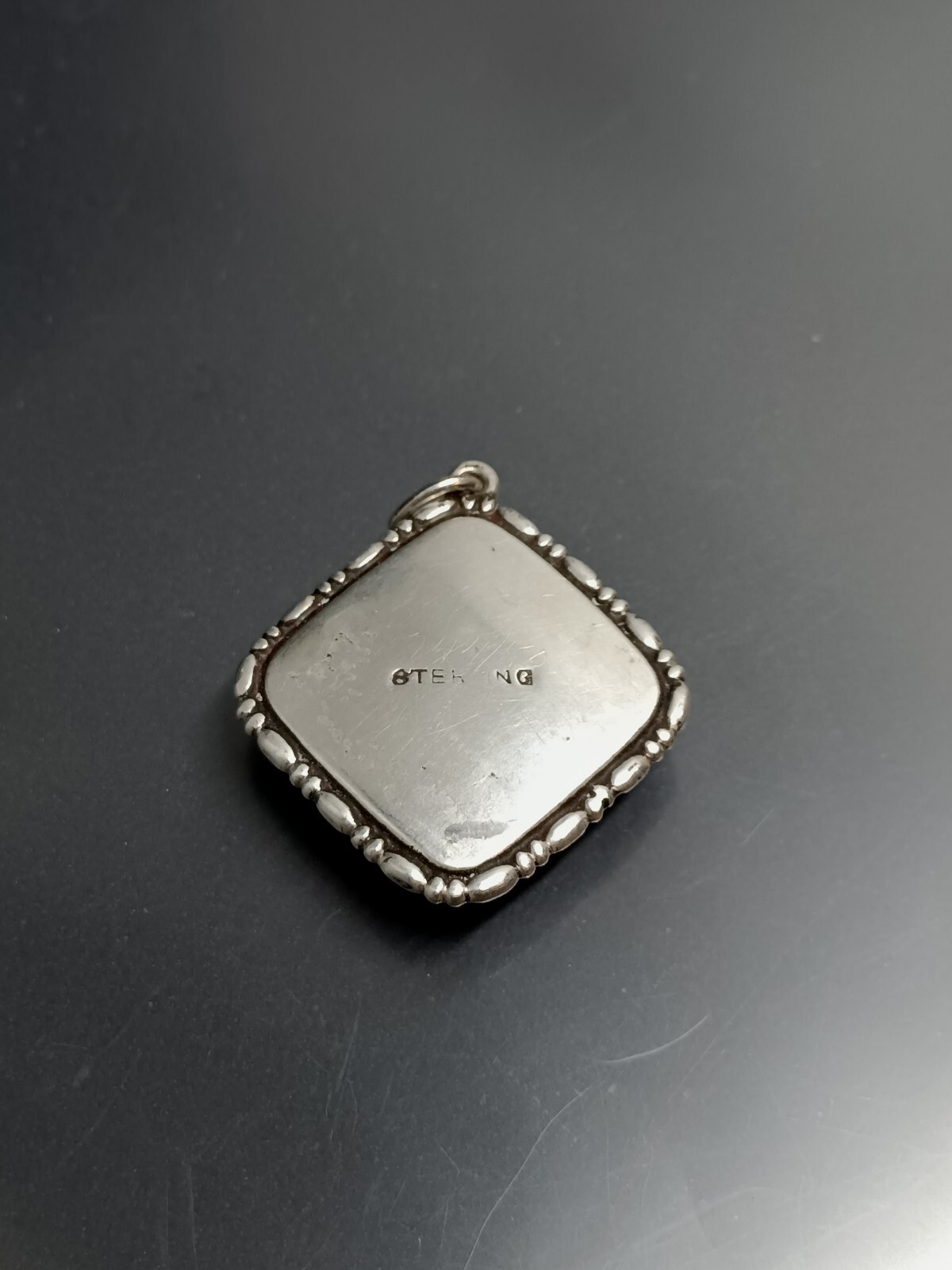 Vintage 925 Sterling Silver Square Multicolor Glass Pendant .75″