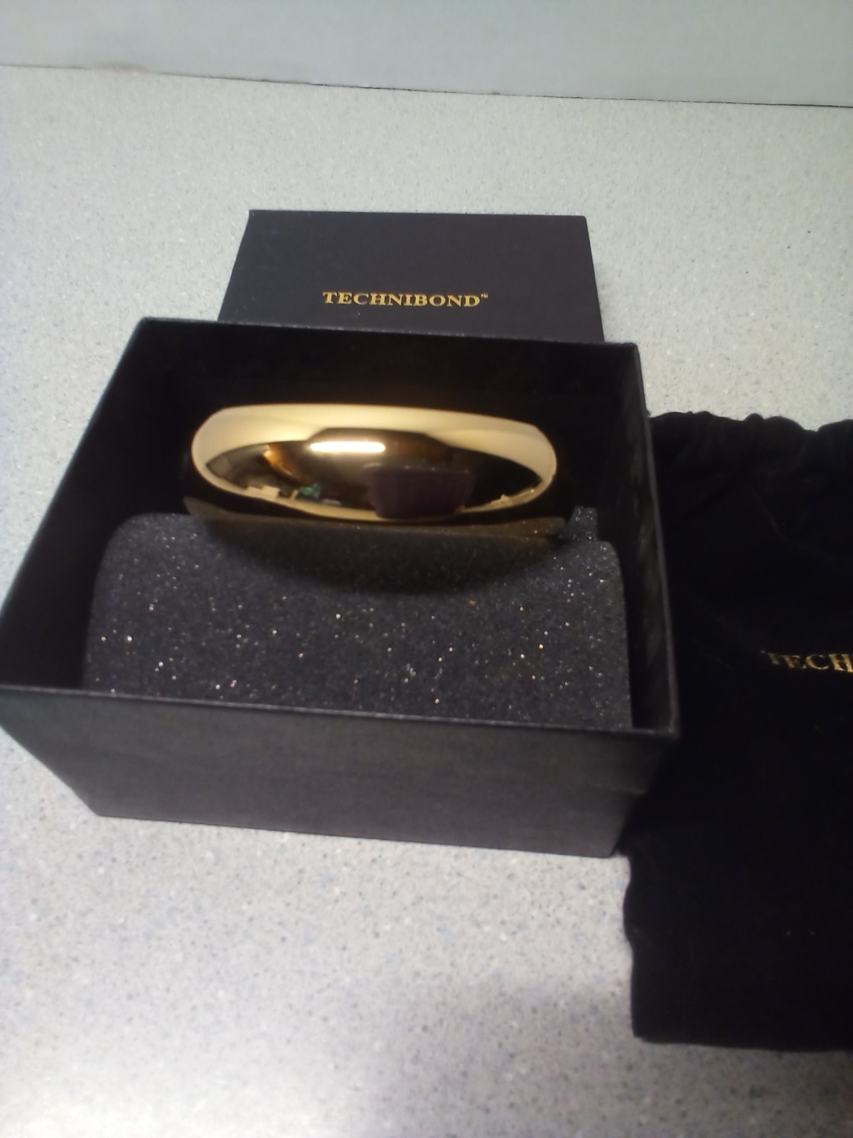 Technibond Bold Bangle Bracelet Gold Over Silver 8″ Wrist NEW