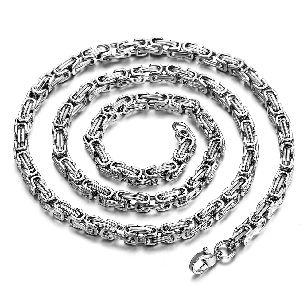 5mm Stainless Steel Necklace Byzantine Box Link Mens Chain 18″-24″