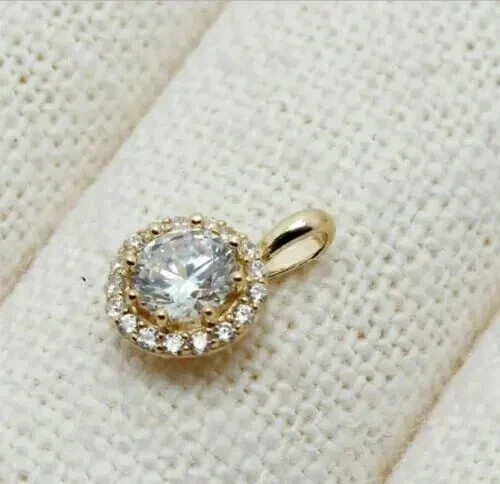 14k Yellow Gold Plated In 2Ct Round Cut Simulated Diamond Women’s Halo Pendant