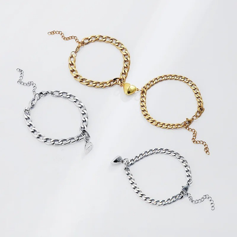 Magnetic Couple Bracelets Heart Attraction Matching Stainless Steel Gift Set