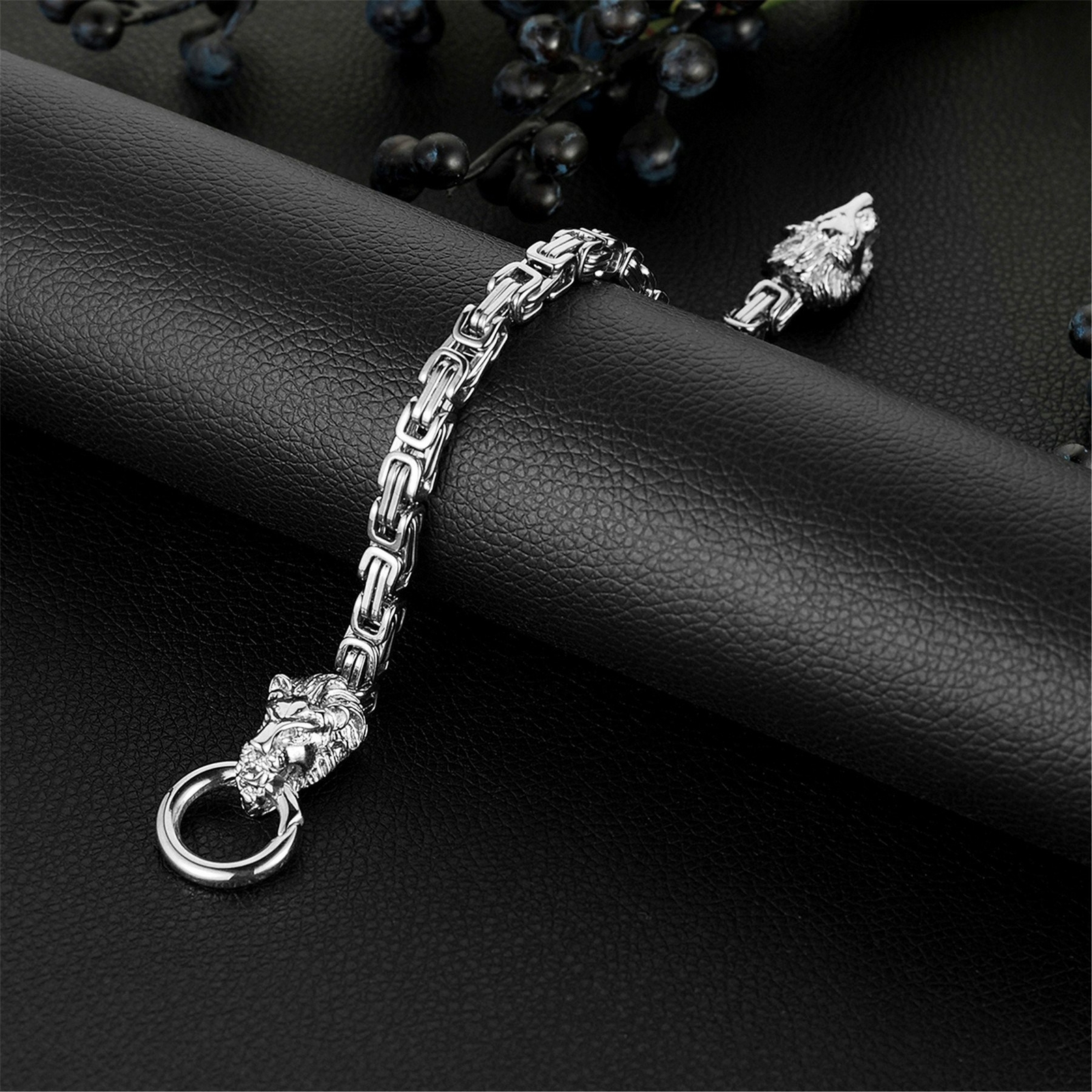 Lion Head Byzantine Box Link Chain Bracelet For Men 316L Stainless Steel Heavy