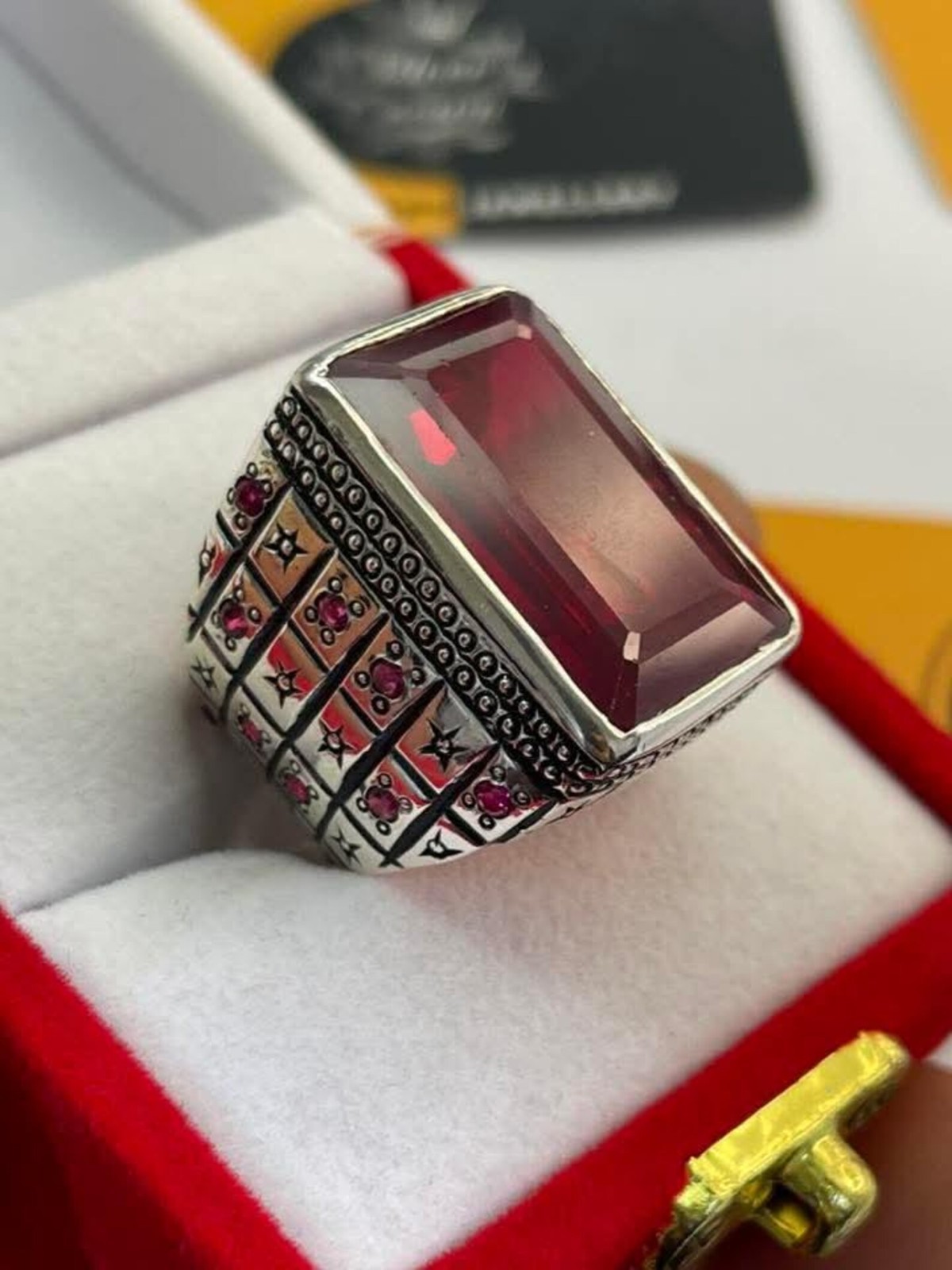 Hand-Engraved Sterling Silver Ruby Ring, Bracelet Set | Islamic Jewelry for Him