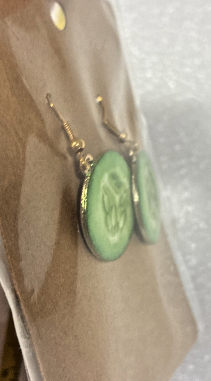 Gold trim cucumber slice earrings, food / fruit / vegetable earrings, NEW
