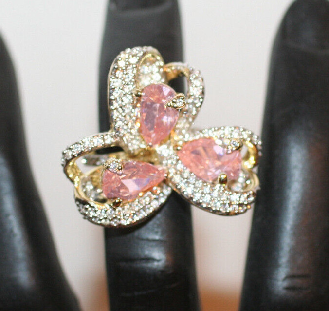 12.0CTW Champagne / 3.0 Chip Cubic Zirconia Bow Cocktail Cluster Ring SZ: 8.5