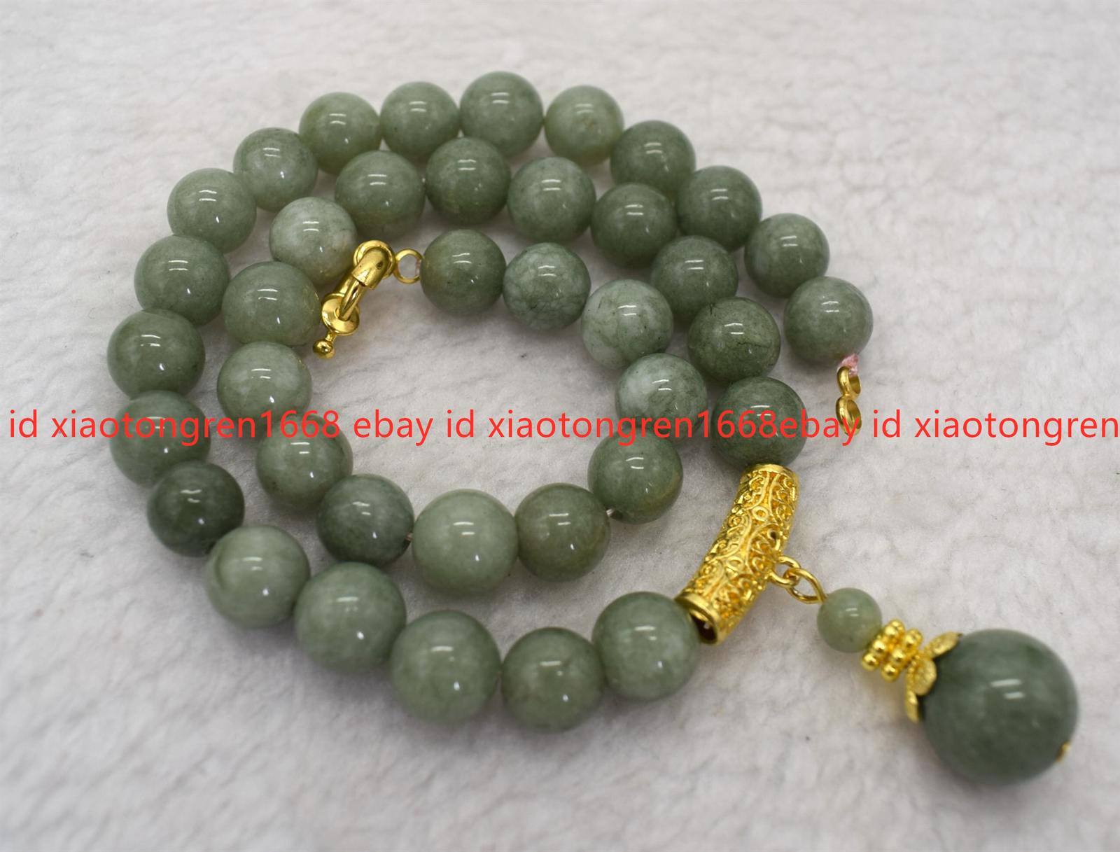 Pretty Natural 8/10mm A Green Jade Gemstone Round Beads Pendant Necklace 16-26in