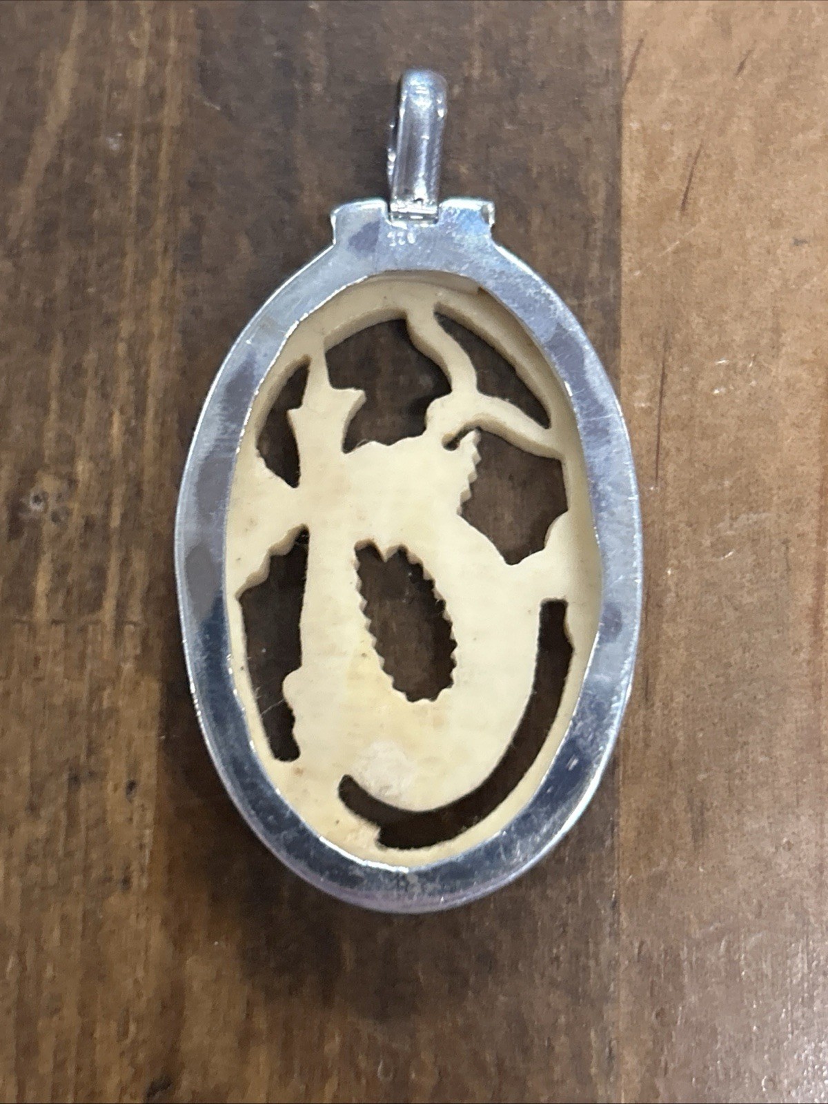 Sterling Silver Chinese Dragon Hand Carved White Pendant Necklace 14.61 Grams
