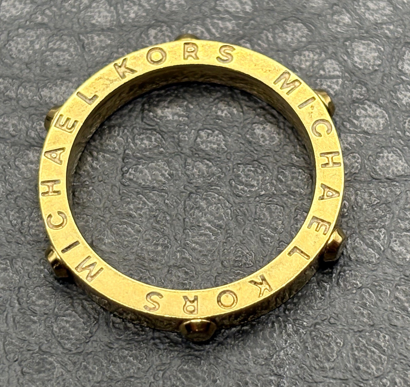 Michael Kors Studded Gold Tone Logo Engraved Band Stackable Stacking Ring Stud 8