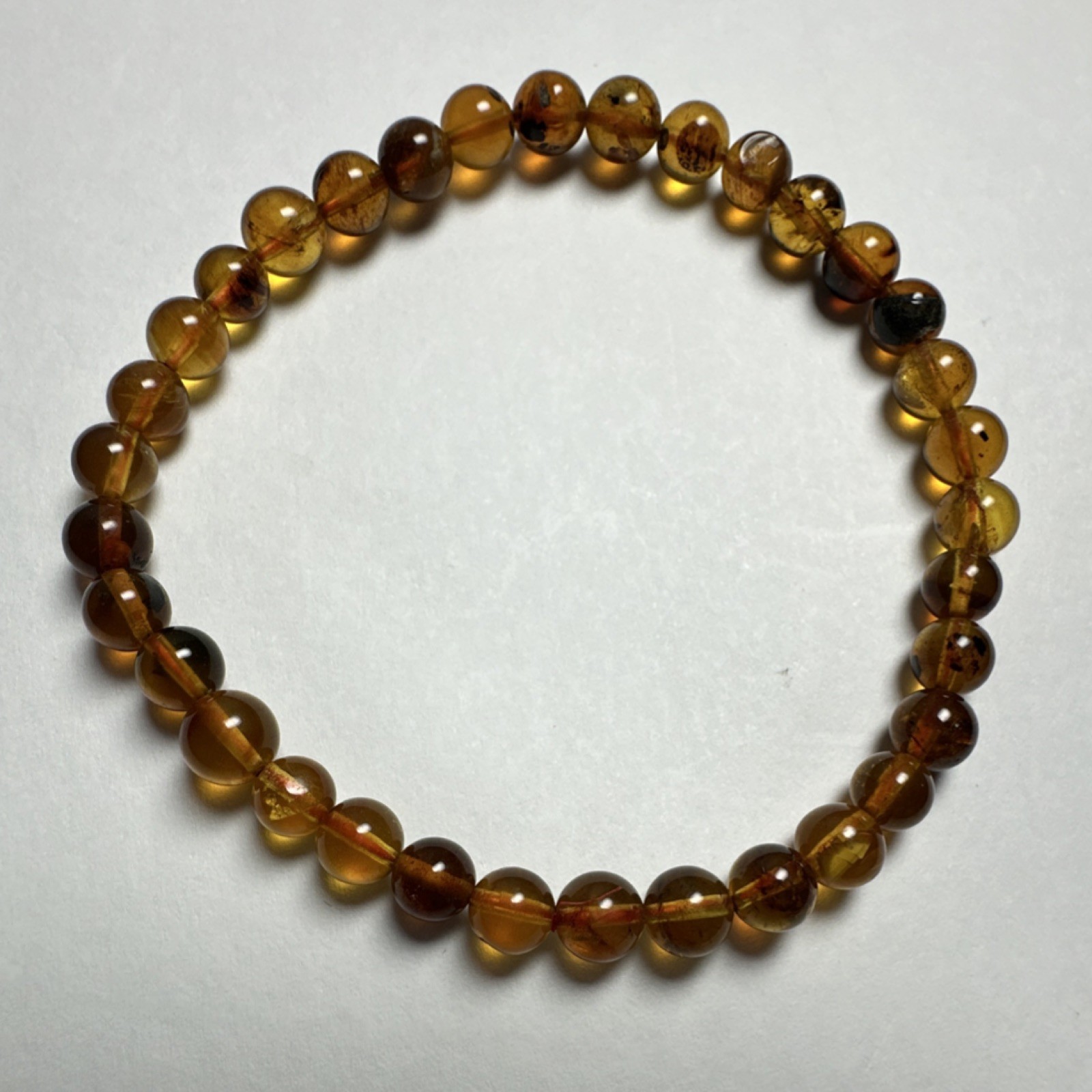Natural Amber Beaded Bracelet Brown Yellow Round Gemstone Jewelry 5mm/6 Inches