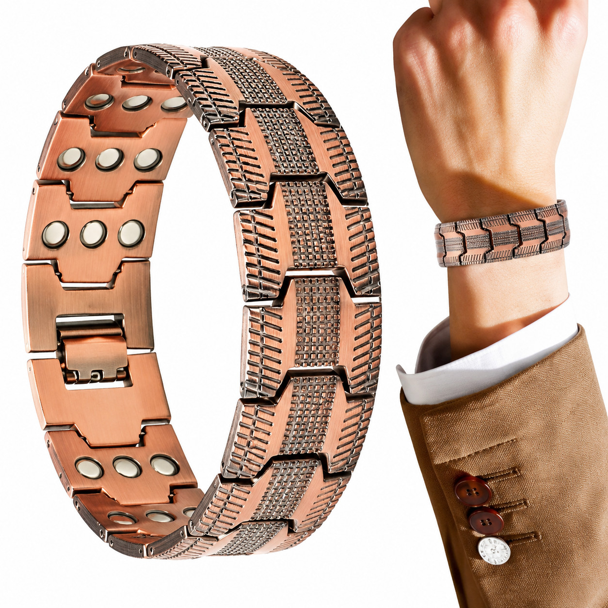 GMOX Men’s Copper Bracelet,3X Strength 99.99% Copper Magnetic Adjustable Length