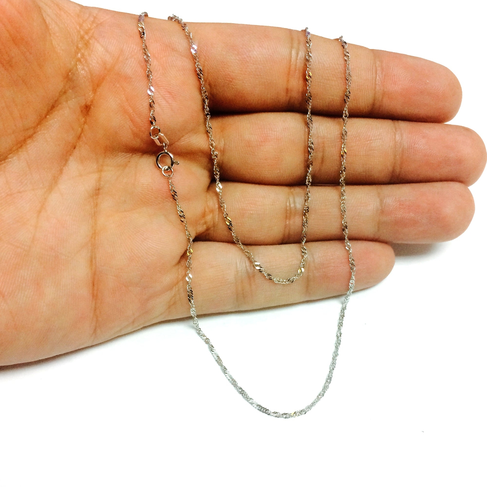 10k White Real Gold Singapore Chain Necklace, 1.5mm, 20″